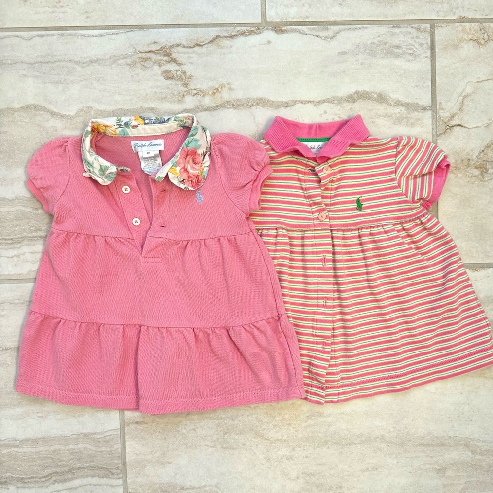 Ralph Lauren Bundle Pink Dress x 2 Floral Collar & Striped 6 months
